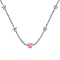 [Bieber Jewelry ]Dazzling Pink Heart Flower Necklace
