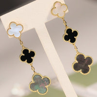 [Bieber Jewelry ]CLOVER EARRINGS GOLD ONYX MOP 3 MOTIF
