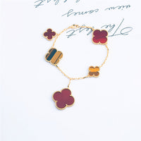 [Bieber Jewelry ]CLOVER BRACELET 5 MOTIFS CARNELIAN TIGER EYE