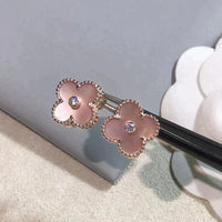 [Bieber Jewelry ]CLOVER MEDIUM 1 MOTIFS  PINK MOP DIAMOND EARRINGS