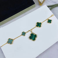[Bieber Jewelry ]MAGIC CLOVER MALACHITE GOLD BRACELET 5 MOTIFS
