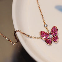 [Bieber Jewelry ]BUTTERFLY RED DIAMOND ROSE GOLD NECKLACE