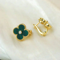 [Bieber Jewelry ]CLOVER MEDIUM 1 MOTIFS MALACHITE DIAMOND EARRINGS