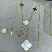 [Bieber Jewelry ]CLOVER 6 MOTIF MOP ONYX GOLD NECKLACE