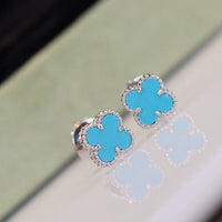 [Bieber Jewelry ]CLOVER MINI TURQUOISE SILVER STUD EARRINGS