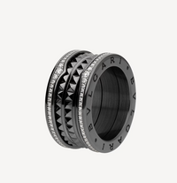 [Bieber Jewelry ]ZERO 1 ROCK FOUR-BAND BLACK CERAMIC WITH STUDDED SPIRAL AND PAVED DIAMONDS RING