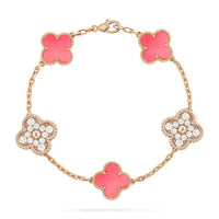 [Bieber Jewelry ]CLOVER 5 MOTIF DIAMOND PINK MOP PINK GOLD BRACELET