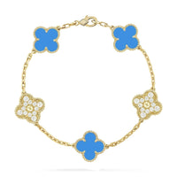 [Bieber Jewelry ]CLOVER 5 MOTIF BLUE CHALCEDONY DIAMOND GOLD BRACELET