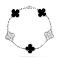 [Bieber Jewelry ]CLOVER 5 MOTIF ONYXS DIAMOND BRACELET SILVER