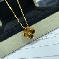 [Bieber Jewelry ]CLOVER 15MM DIAMOND AND YELLOW TIGER'S EYE AGATE necklace