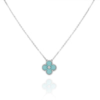 [Bieber Jewelry ]CLOVER 1 DIAMOND LIGHT BLUE SILVER NECKLACE
