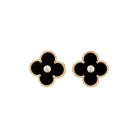 [Bieber Jewelry ]CLOVER MEDIUM 1 MOTIFS ONYX DIAMOND EARRINGS